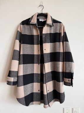 Steve Madden Black & Beige Plaid Utility Shacket